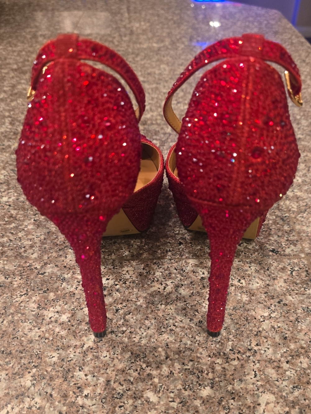 Jessica Simpson Red Glitter Pointed Ankle-Strap Heels - Picture 3 of 12